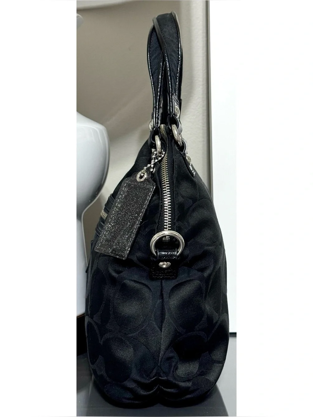 COACH Poppy Daisy Signature F21713 Black-on-Black Satchel